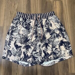 Maaji Swim Trunks Mens Large Navy White Tropical Floral Striped Board Shorts